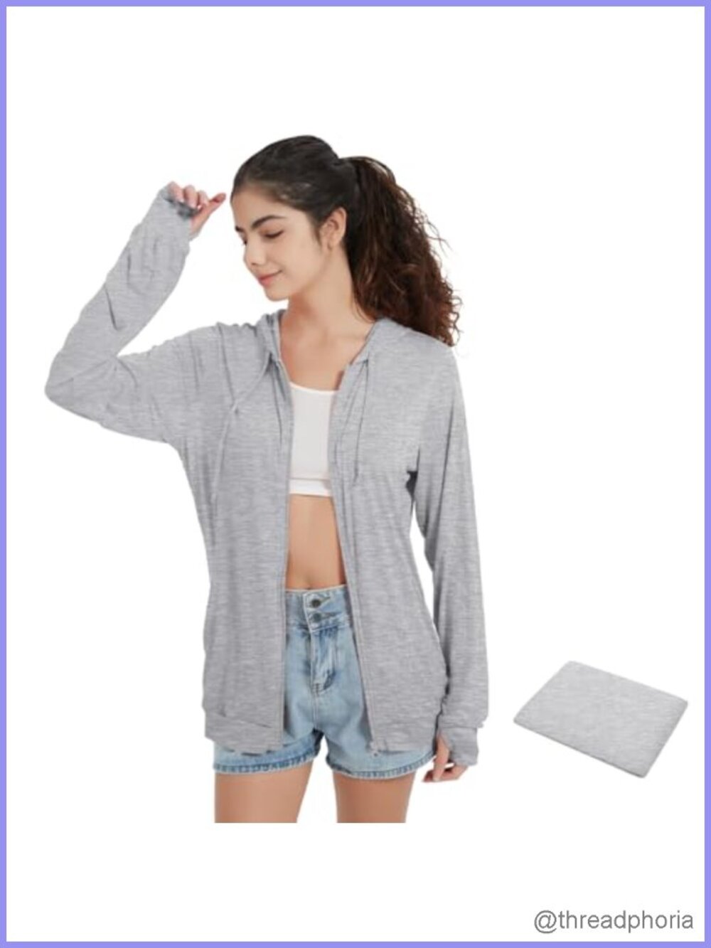 Lightweight Zip Up Hoodie with Thumb Holes Summer Jacket
